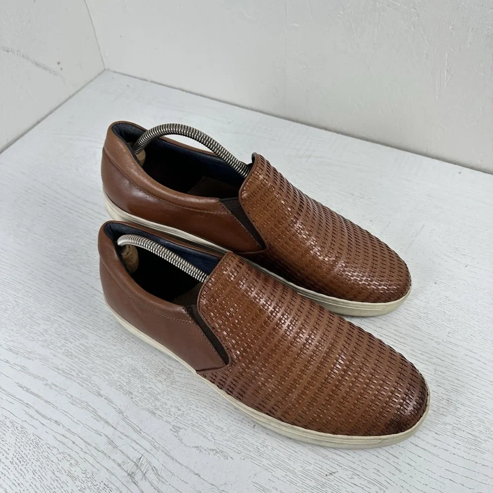 Robert Graham Dion Shoes Brown Men's 13‎ RGS5195 Woven Leather Lifestyle Sneaker